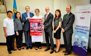 Photo Shows: (from left to right): Bureau of Elementary Education, OIC Asst. Chief, Rogelio Dones, and Education Program Specialist Nerissa Beltran; Spanish Ambassador to the Philippines, H.E. Luis Antonio Calvo, DepEd Undersecretary of Programs and Projects Dina Ocampo; Mapfre Insular president and CEO, Javier Warleta; and Toni Dominique Josue and Pablo Ochoa, from Mapfre Insular’s Marketing Unit, at the turnover of Road Safety Teaching Aids for public elementary schools held recently at the DepEd office in Pasig City.